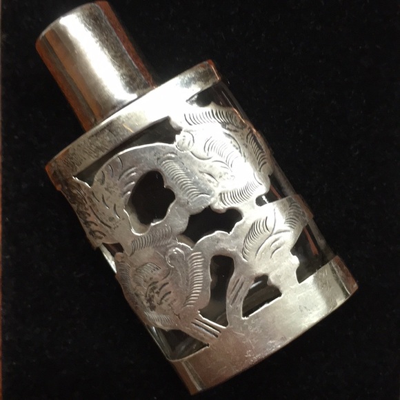 Vintage Sterling Silver Glass Perfume Bottle Mexico - Picture 8 of 8